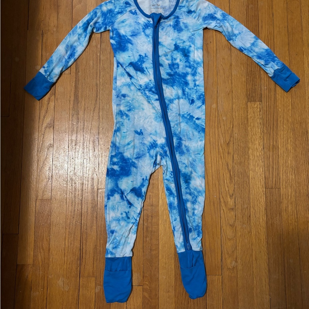 Little Sleepies Blue and White Footies with Full-Length Zipper
